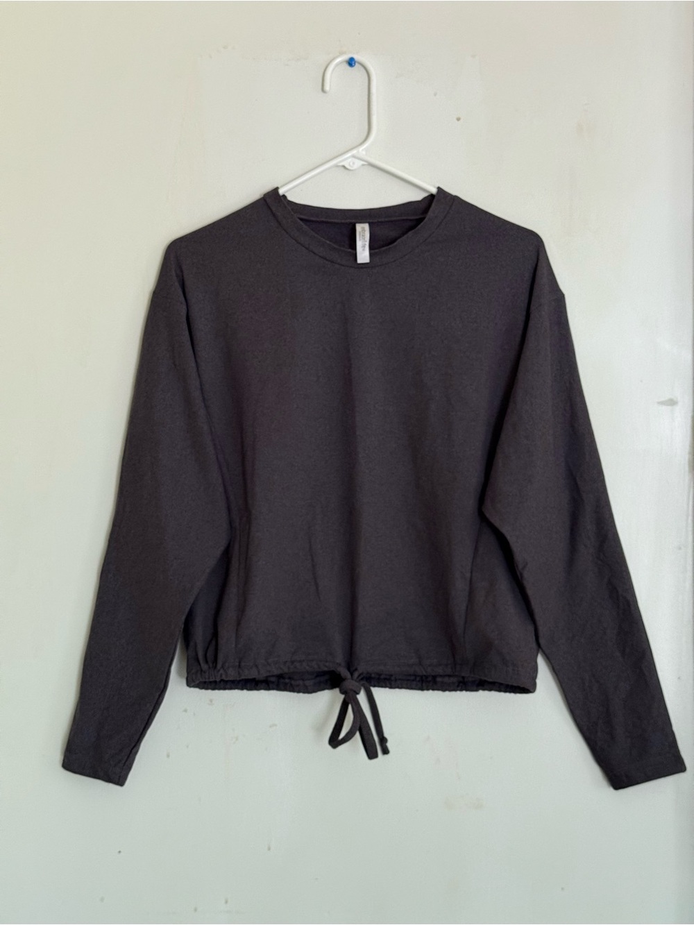 Women’s Charcoal Gray Drawstring Hem Long Sleeve Top Small